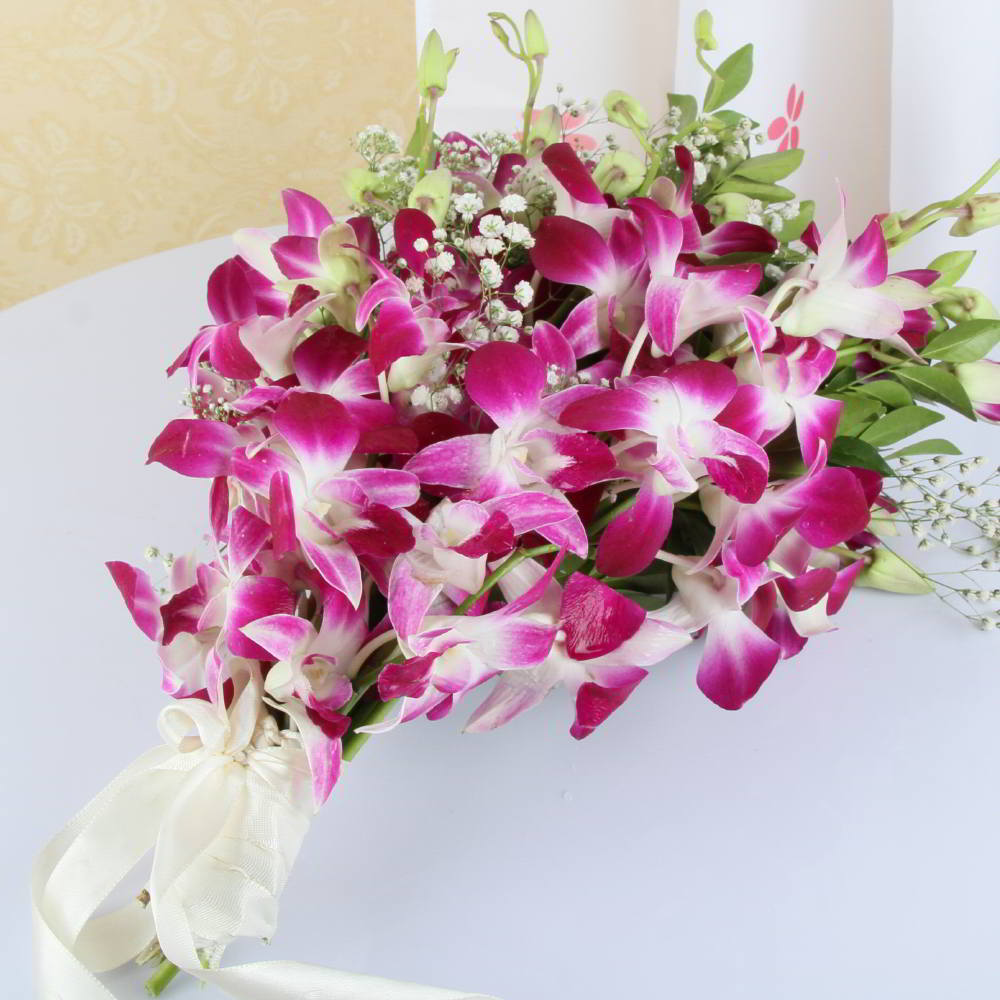 Eight Purple Orchids Bouquet