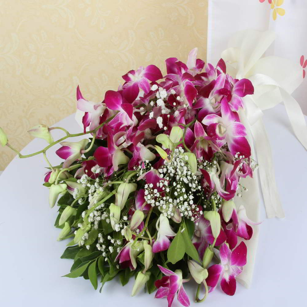 One Dozen Purple Orchids Bouquet