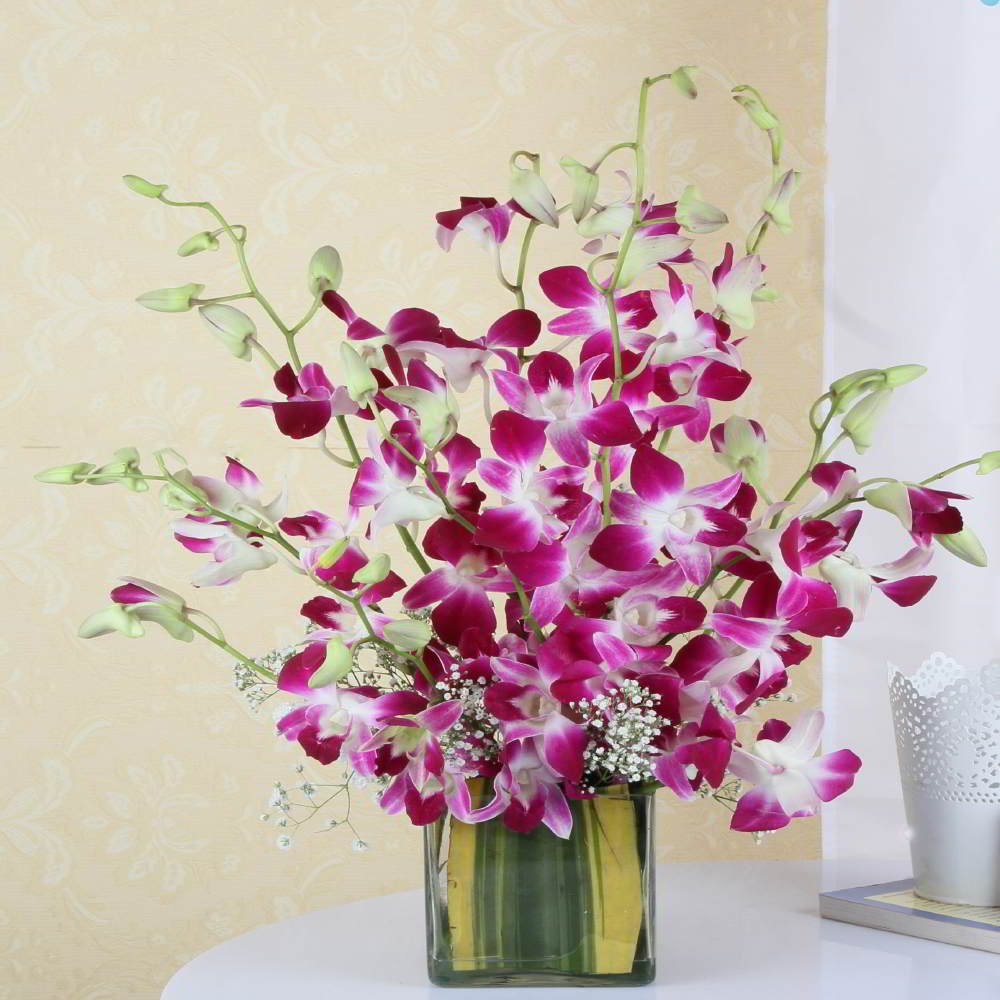 Purple Orchids Vase Arrangement