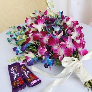 Cadbury Fruit n Nut Chocolate with Mix Orchids Bouquet