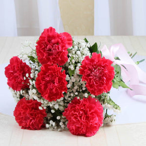 Six Red Carnation Bouquet