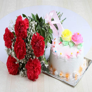 Vanilla Cake with Carnation Bouquet