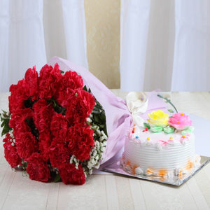 Vanilla Cake with Pink Carnation Bouquet