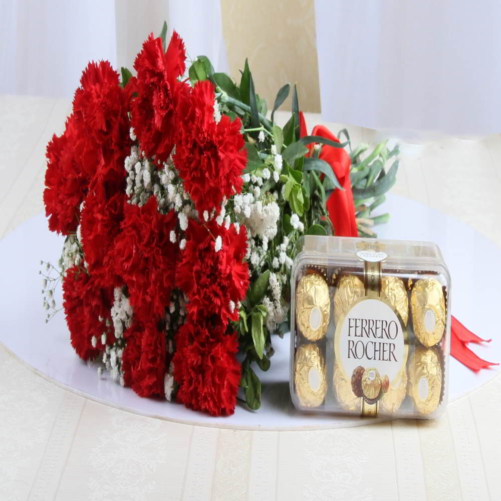 Ferrero Rocher Chocolate with Red Carnation Bouquet
