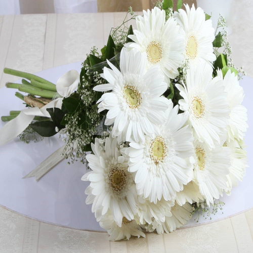 One Dozen White Gerberas Bouquet