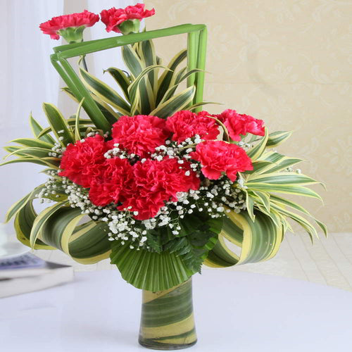 Exotic Fillers with Red Carnation in Vase
