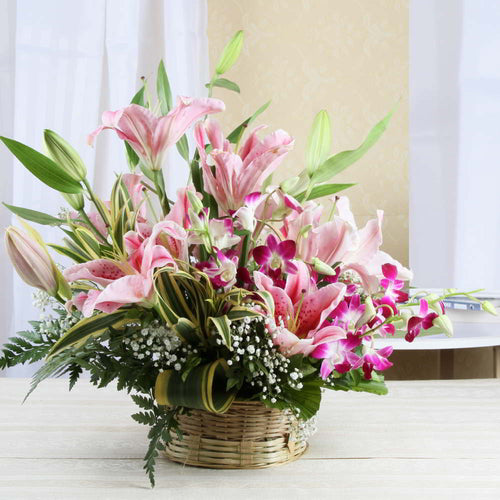 Arrangement of Lilies and Orchids
