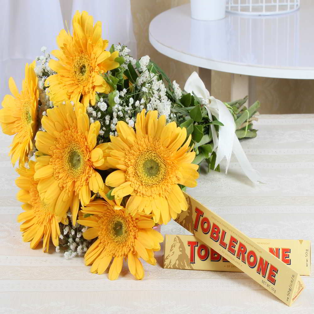 Toblerone Chocolate with Yellow Gerberas Bouquet