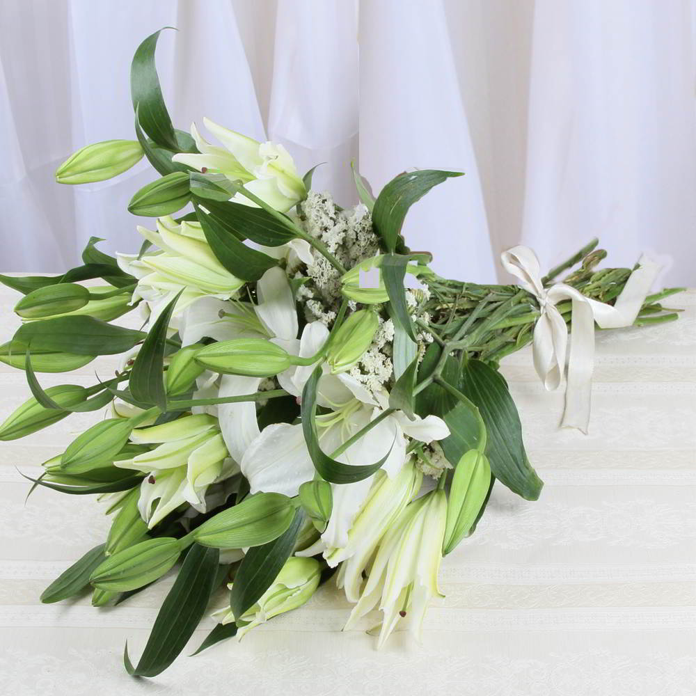 Ten White Lilies Bouquet