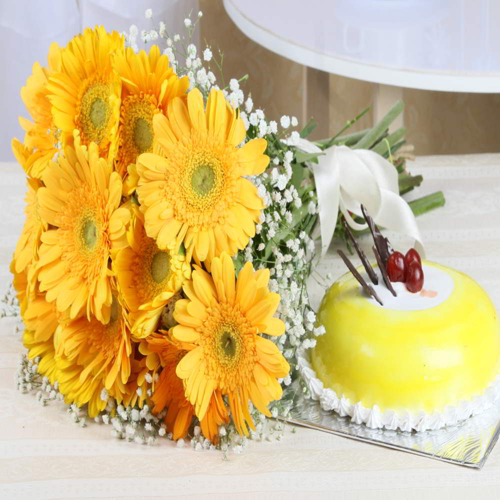 Pineapple Cake with Yellow Gerberas