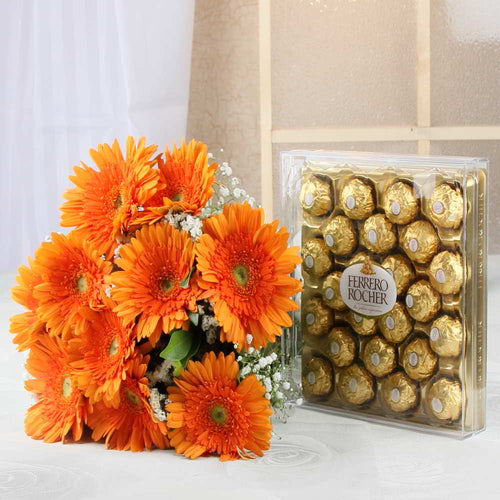 Bouquet of Orange Gerberas with Ferrero Rocher