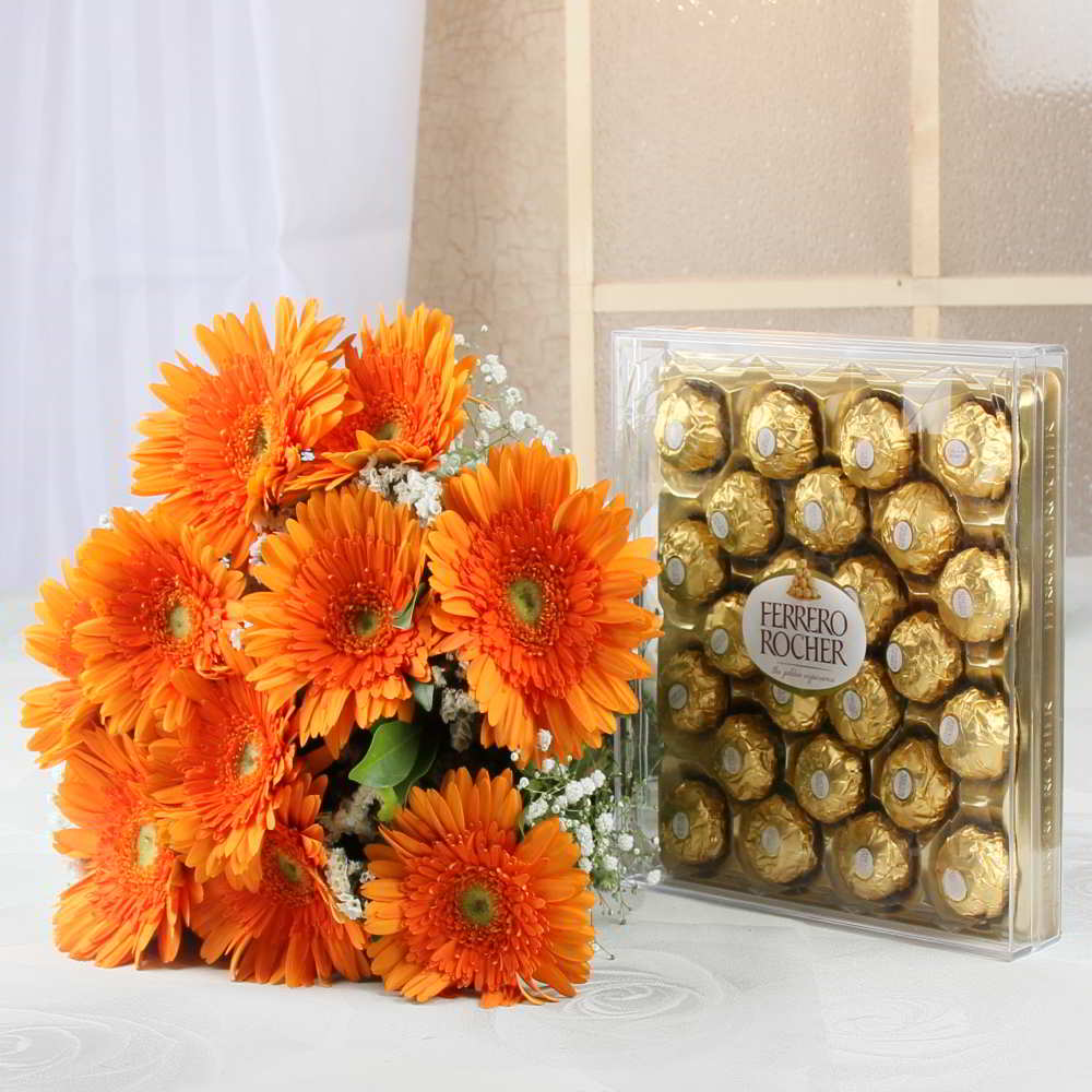 Bouquet of Orange Gerberas with Ferrero Rocher