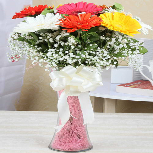 Order Glass Vase with Colorful Gerberas Online