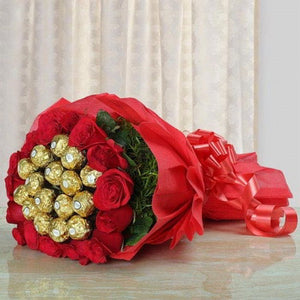 Bouquet of Red Roses and Rocher Chocolate