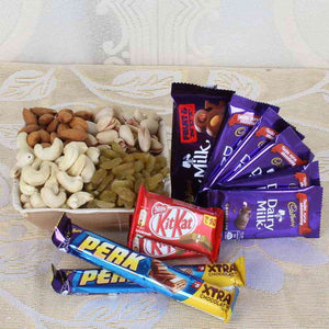 Delicious Assorted Dry Fruit with Assorted Cadbury Chocolates