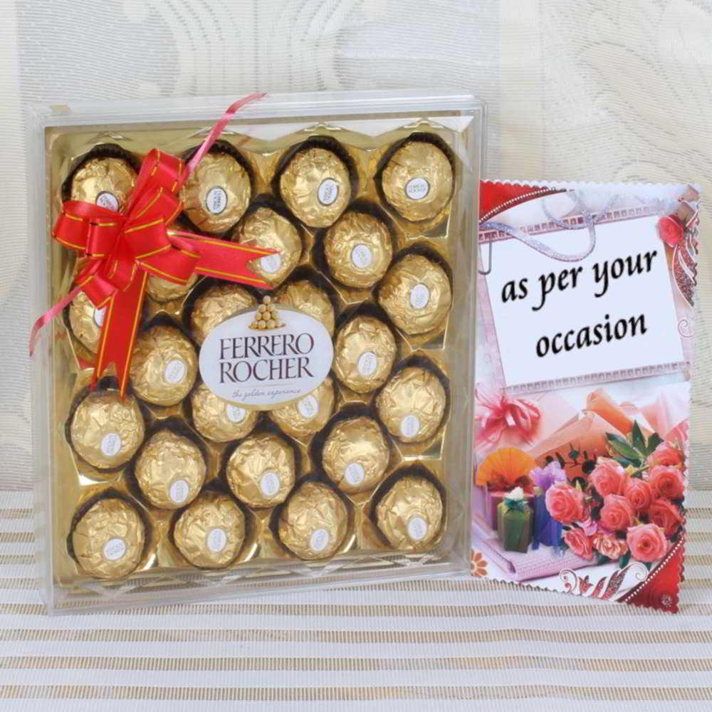 Card and Twenty Four Pcs Ferrero Rocher Chocolates Box Express Delivery