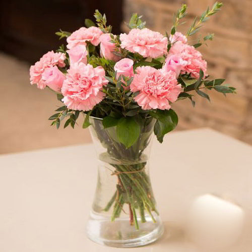 Pretty Carnations and Roses Vase