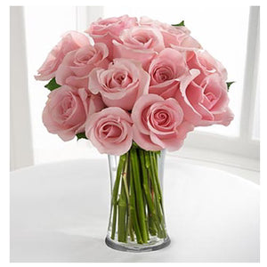 10 Light Pink Roses In Vase