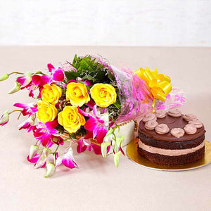 Bouquet of Orchids & Roses, Cake & Chocolate