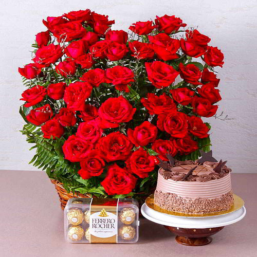 Romantic Treat of Cake Roses and Chocolates