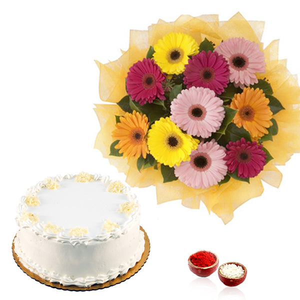 Mix Gerberas with Vanilla Cake for Bhai Dooj