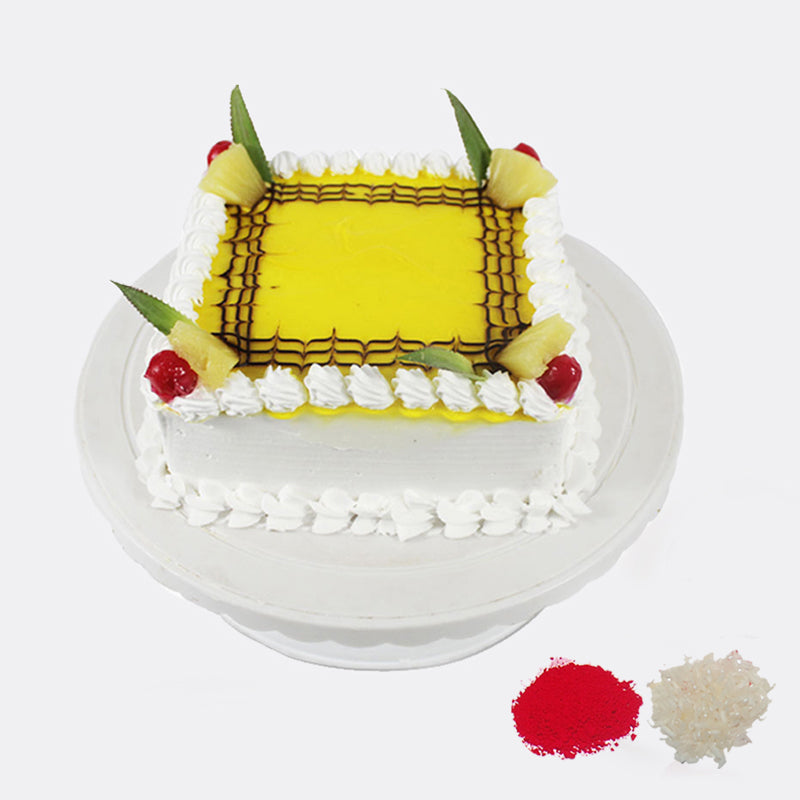 Square Pineapple Cake For Bhaidooj