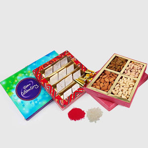 Bhai Dooj Special Dry Fruits with Kaju Katli and Celebration Chocolate in Box
