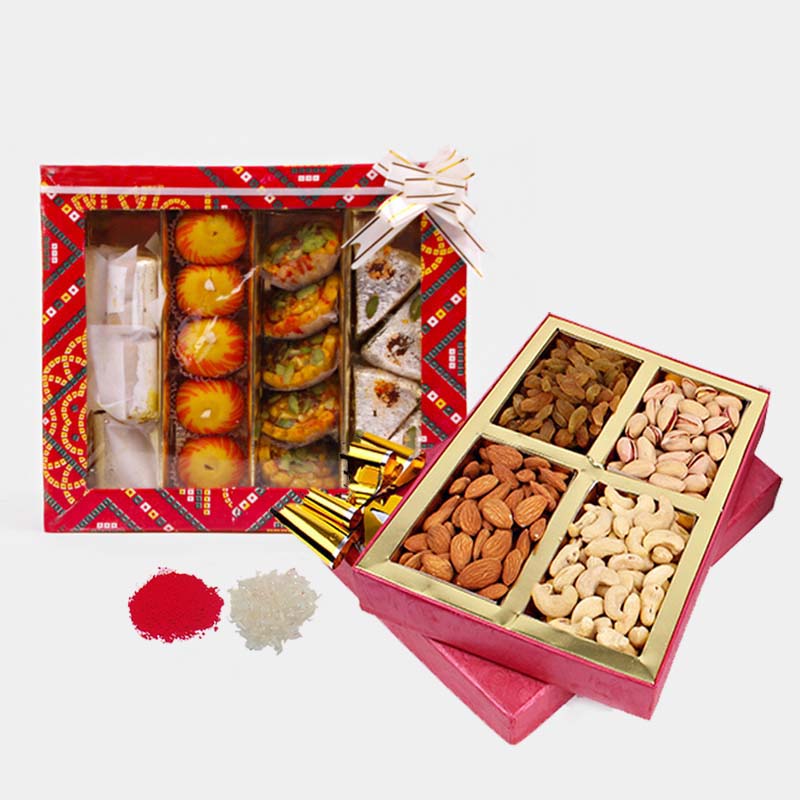 Bhai Dooj For Assorted Dry Fruits and Sweets in a Box