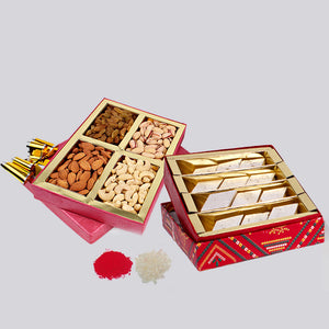 Bhai Dooj Combo of Kaju Katli Sweets and Assorted Dry Fruits in a Box