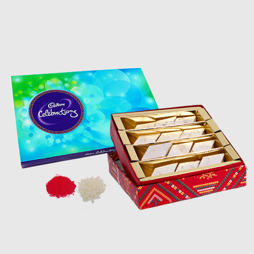 Kaju Katli Sweets with Cadbury Celebration Chocolate Pack for Bhai
