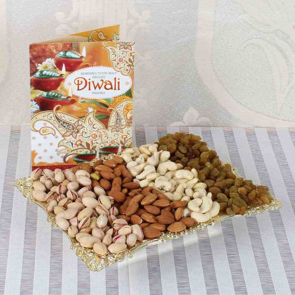 Diwali Greeting Card with One Kg Assorted Dry fruit