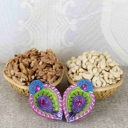 Diwali Dryfruit Basket with Earthen Diyas