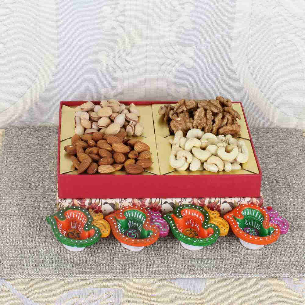 Diwali Dry fruit Box with Earthen Diyas