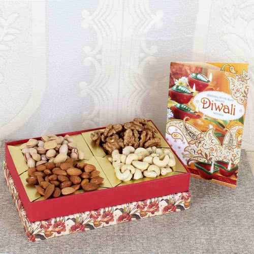 Assorted Dry fruit with Diwali Greeting Card
