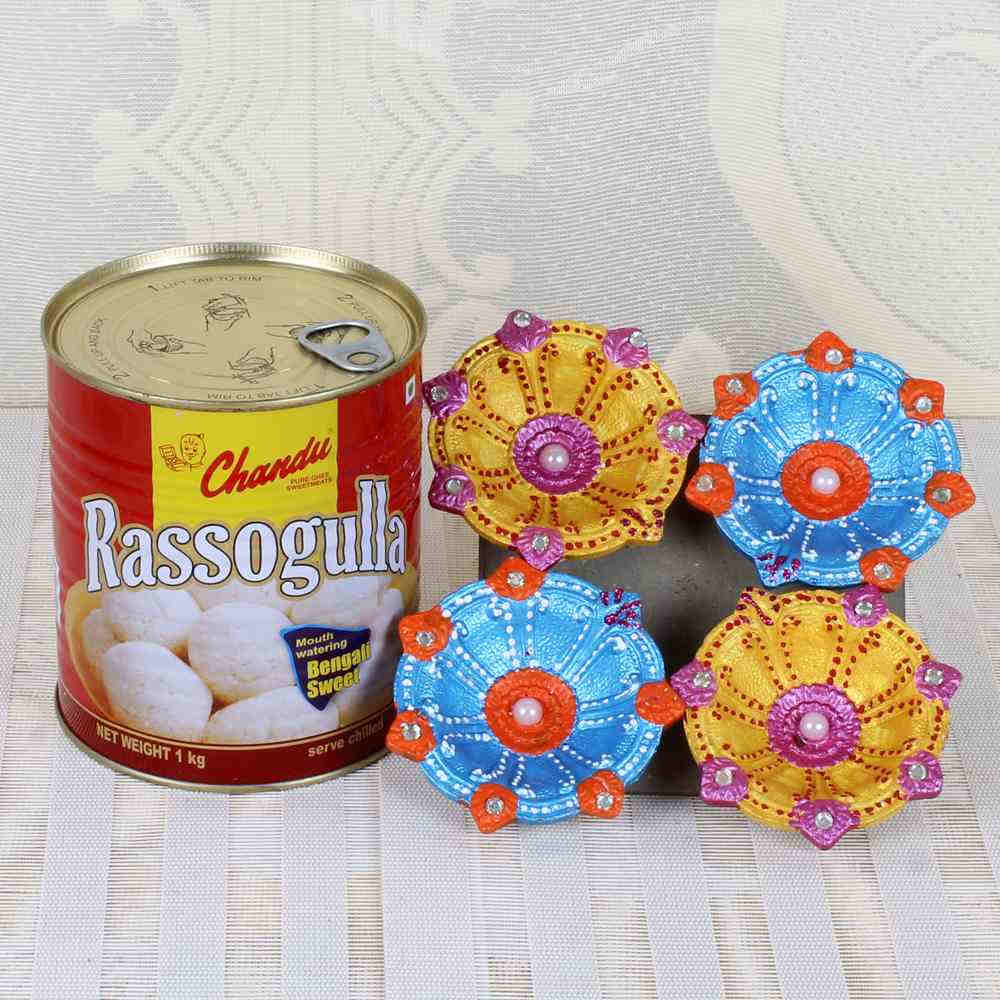 Rasgulla Sweets with Earthen Diya Set