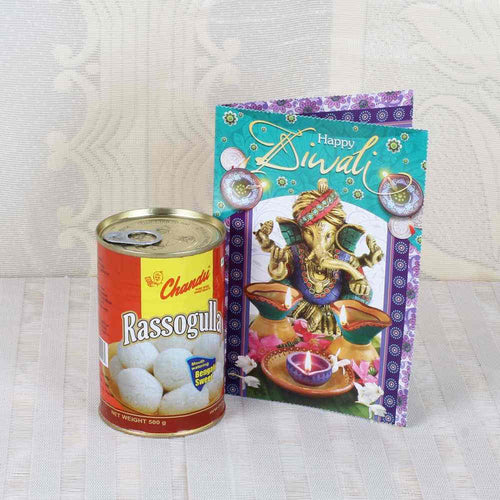 Rasgulla Sweets with Diwali Greeting Card