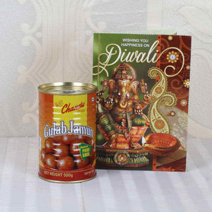 Gulab Jamun Sweets with Diwali Greeting Card