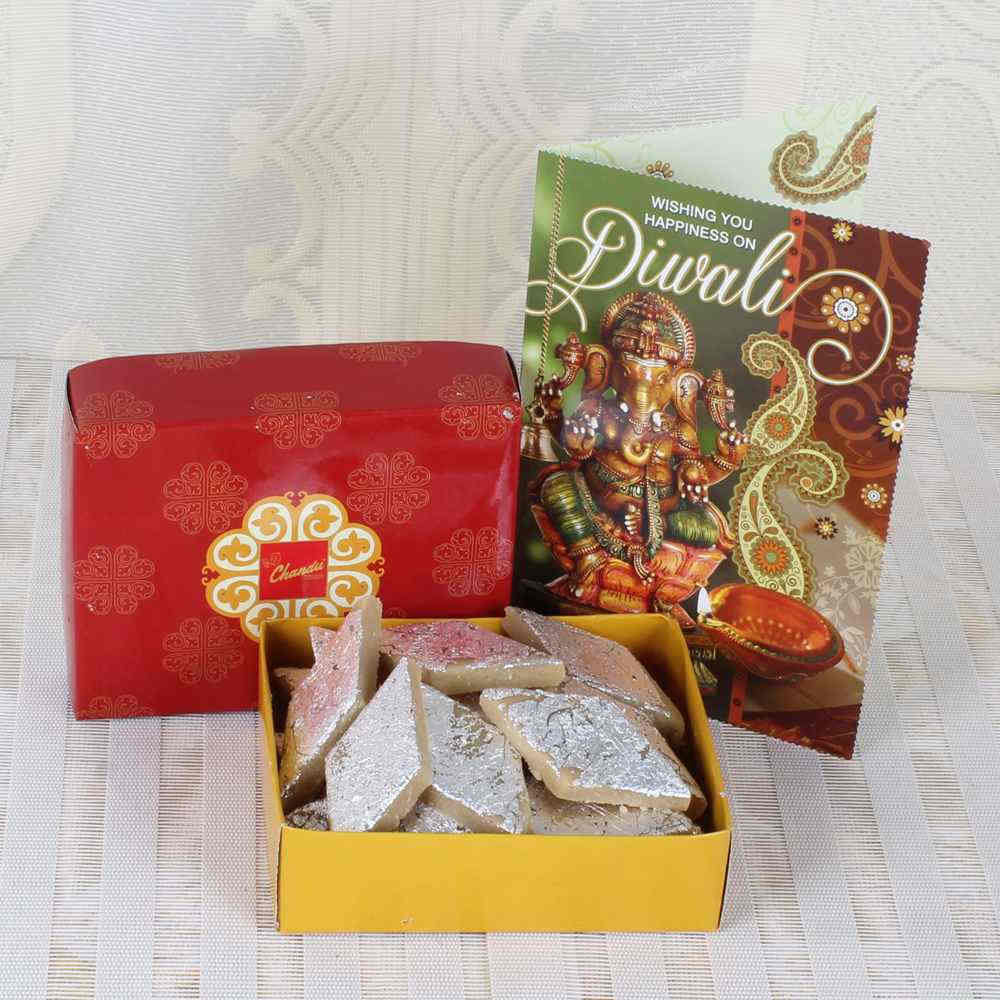 Diwali Kaju Katli Box with Greeting Card