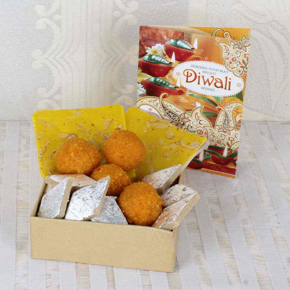 Assorted Sweets Box with Greeting Card for Diwali