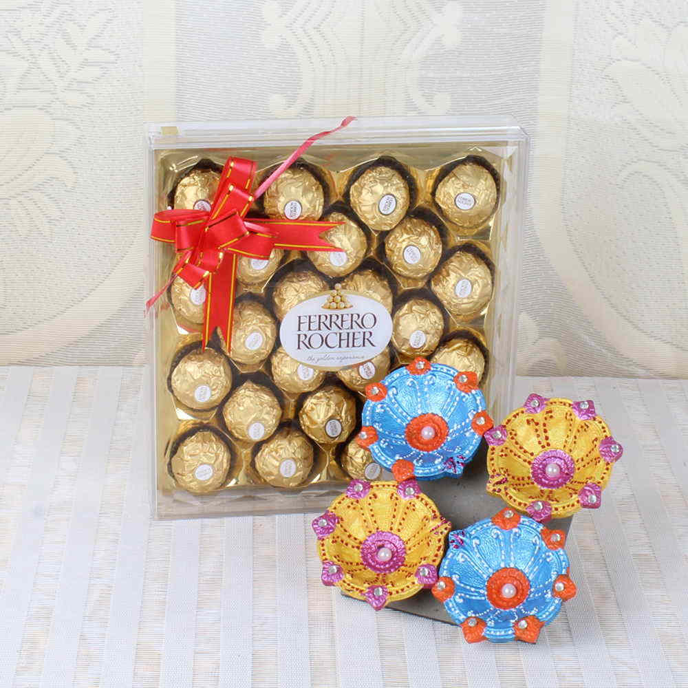 Diwali Diyas with Ferrero Rocher Chocolates of 24 Pieces