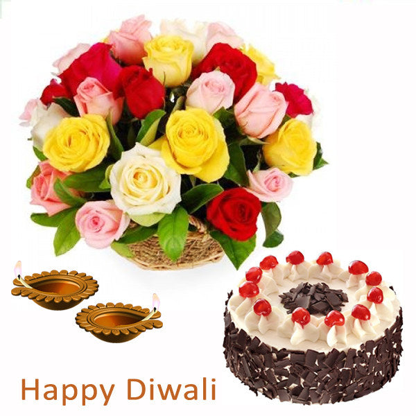 Diwali Gift of Roses and Cake