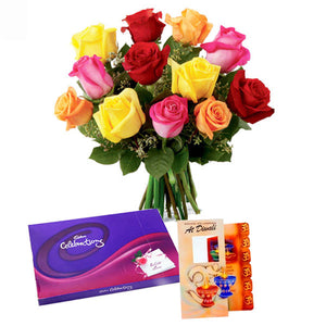 Diwali Card and Mix Roses with Celebration pack