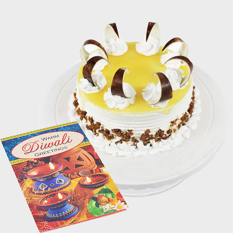 Round Butterscotch Cake with Diwali Card