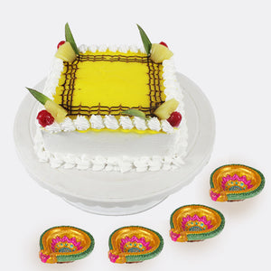 Square Pineapple Cake with Diwali diya