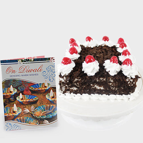 Square Black Forest Cake with Diwali Card