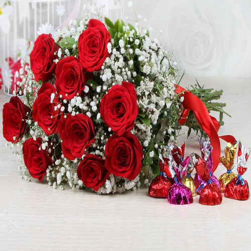 Bouquet of Red Roses with Homemade Chocolates