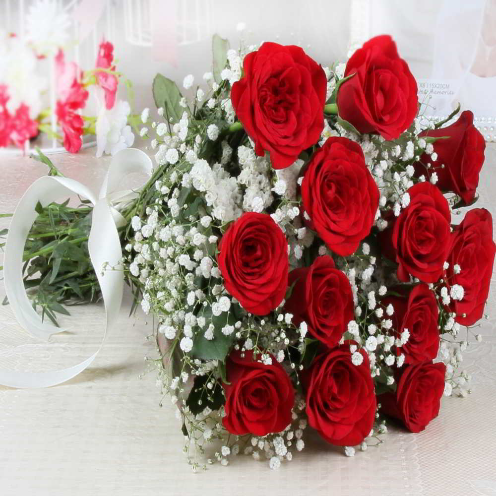 Fresh Twelve Red Roses Bouquet