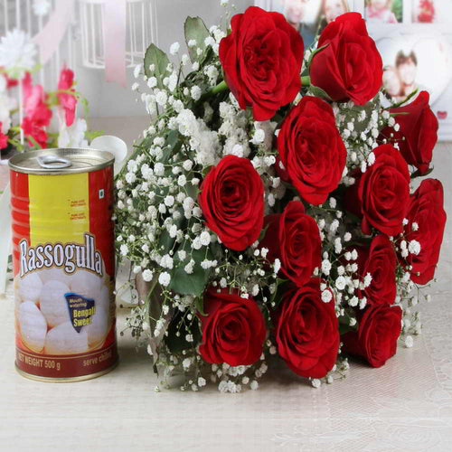 Special Red Roses with Rasgulla Combo