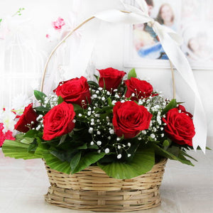 Basket Arrangement of Ten Red Roses