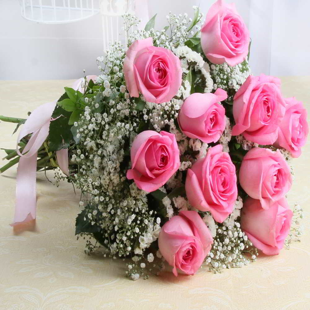 Bouquet of Pretty Pink Ten Roses